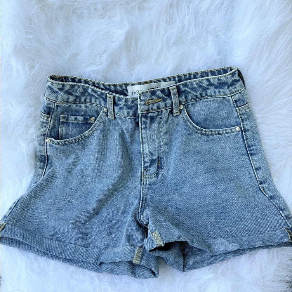 Fashion Nova Blue Jean Shorts High-Waisted Distressed
